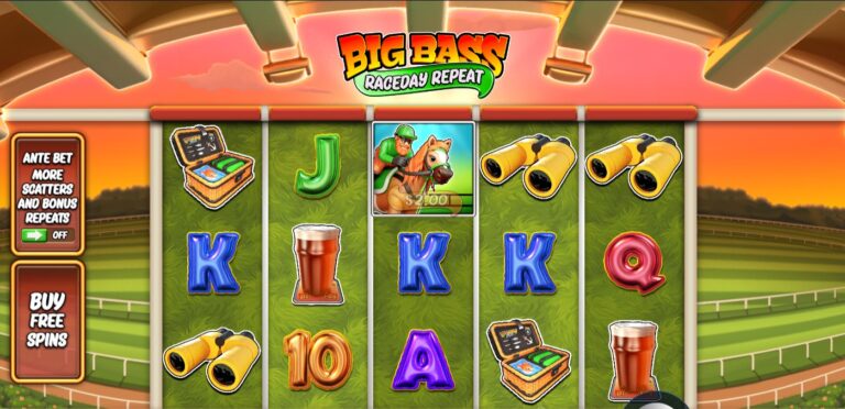 Big Bass Raceday Repeat slot review gameplay image – 250 spin test
