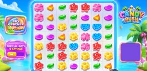 Candy Rush slot review gameplay image – 250 spin test