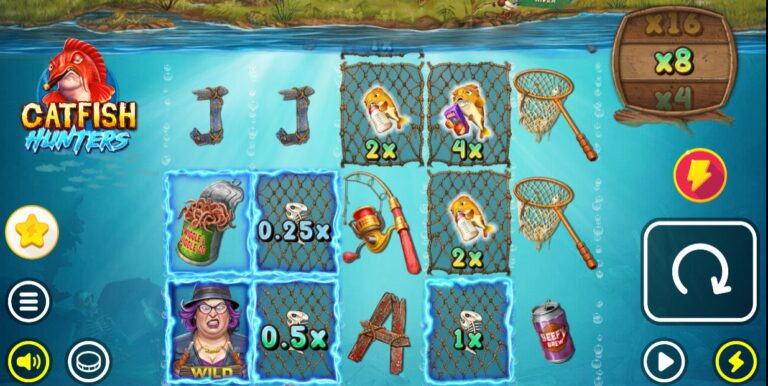 Catfish Hunters slot review gameplay image – 250 spin test