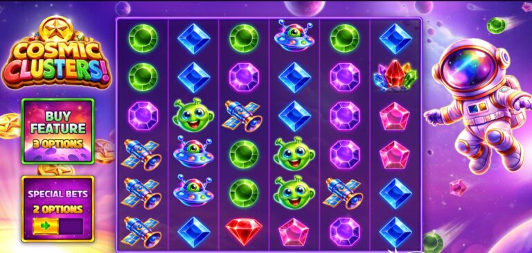 Cosmic Clusters slot review gameplay image – 250 spin test