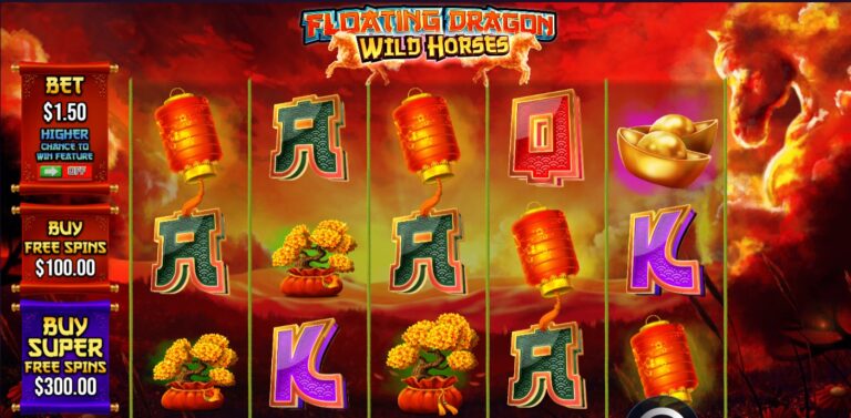 Floating Dragon Wild Horses slot review gameplay image – 250 spin test