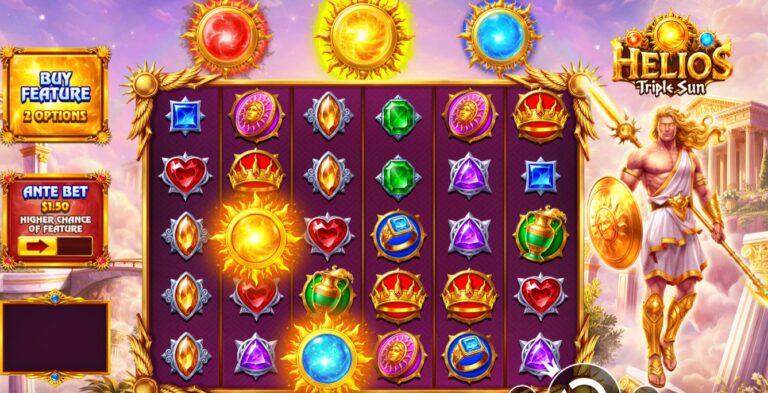 Helios Triple Sun slot review gameplay image – 250 spin test