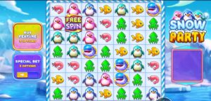 Snow Party slot review gameplay image – 250 spin test