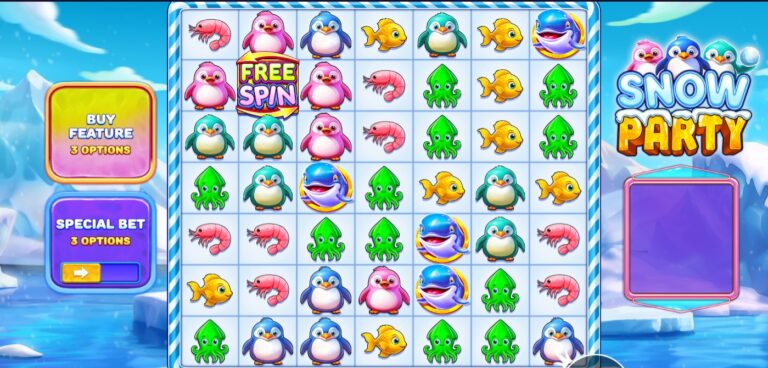 Snow Party slot review gameplay image – 250 spin test