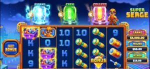 Super Serge slot review gameplay image – 250 spin test