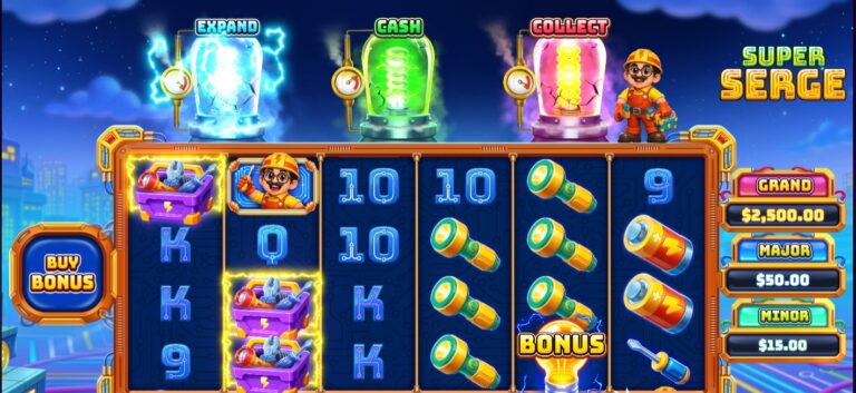 Super Serge slot review gameplay image – 250 spin test