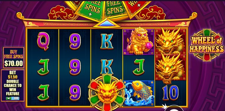 Wheel of Happiness slot review gameplay image – 250 spin test