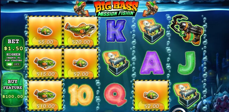 Big Bass Mission Fishin slot review gameplay image – 250 spin test