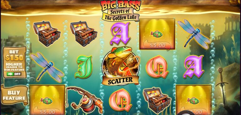Big Bass Secrets of the Golden Lake slot review gameplay image – 250 spin test