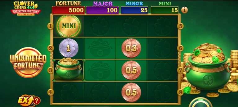 Clover Coins 4X4 Unlimited Fortune slot review gameplay image – 250 spin test