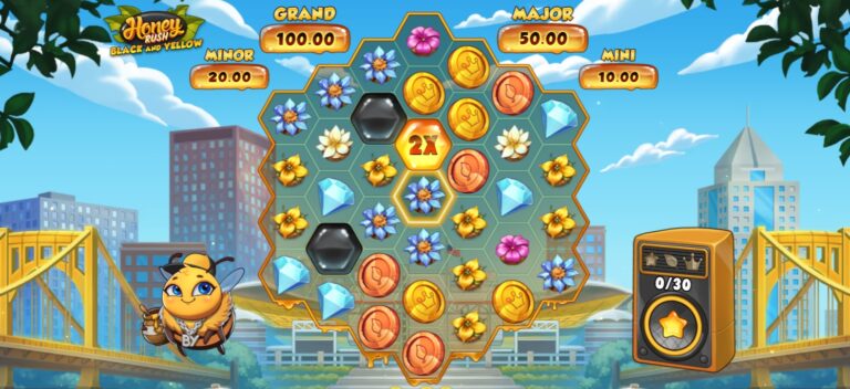 Honey Rush Black and Yellow slot review gameplay image – 250 spin test