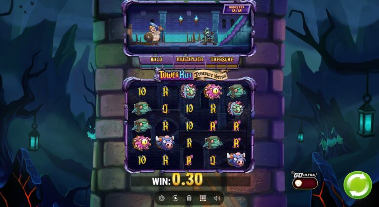 Tower Run Treasure Steps slot review gameplay image – 250 spin test