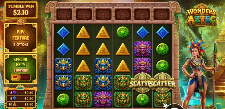 Wonders of Aztec slot review gameplay image – 250 spin test